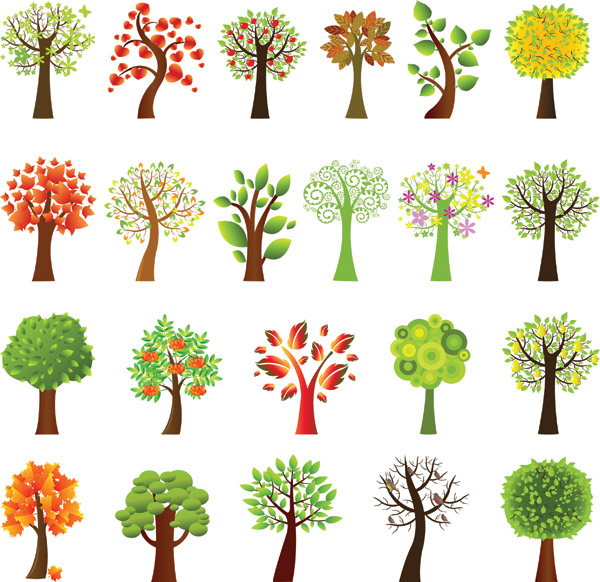 free vector A variety of lovely trees vector